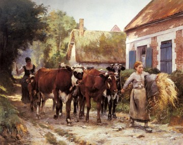 Julien Dupre Painting - Returning From The Fields farm life Realism Julien Dupre